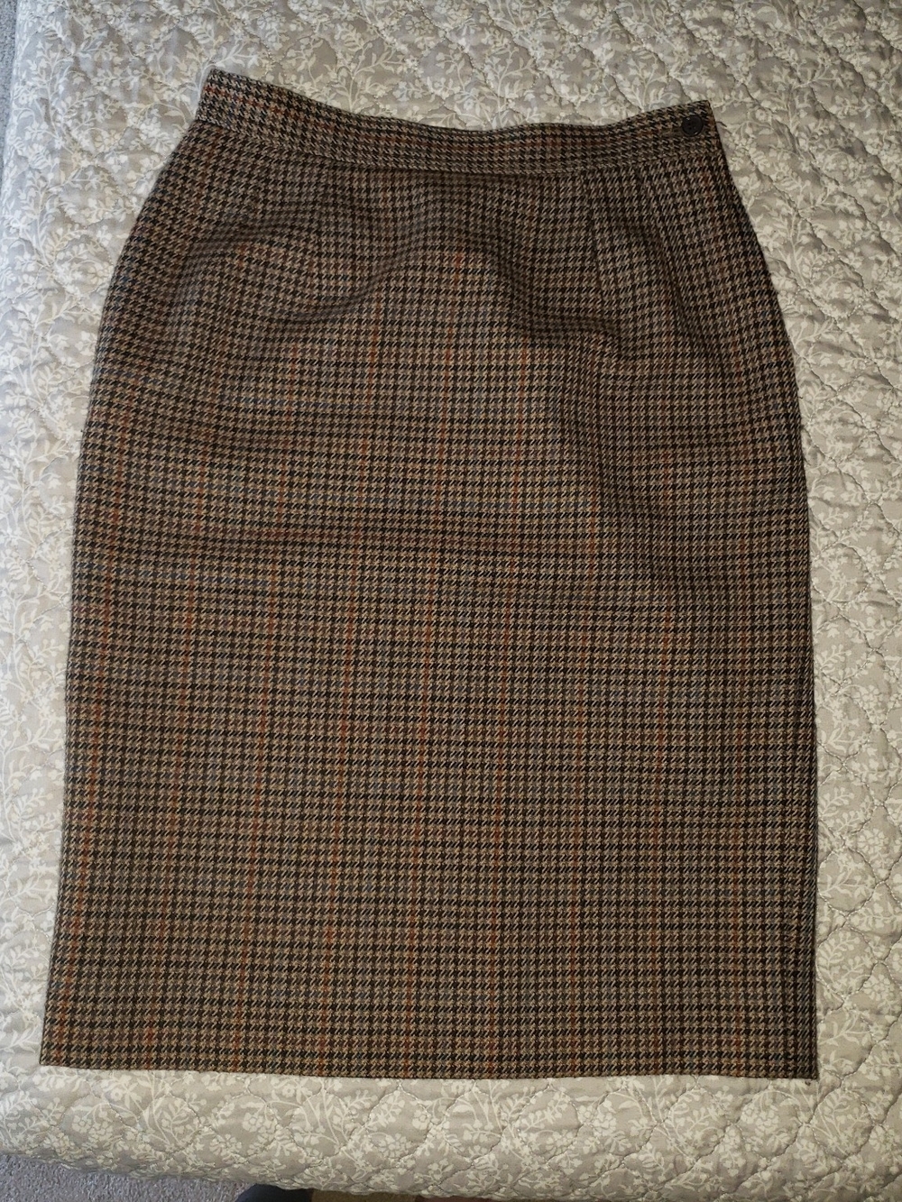 Vintage 70s Valentino Brown and Black Houndstooth Pencil Skirt